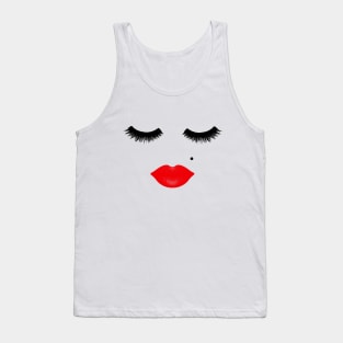 Red Lips and Eyelashes with Beauty Mark Tank Top